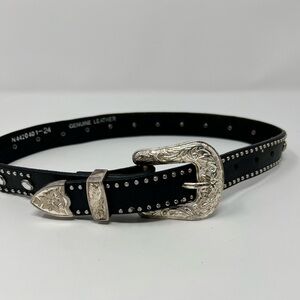 Nocona Black Leather Western Belt w/ Stones 30”N4420401 Silver Tone Buckle